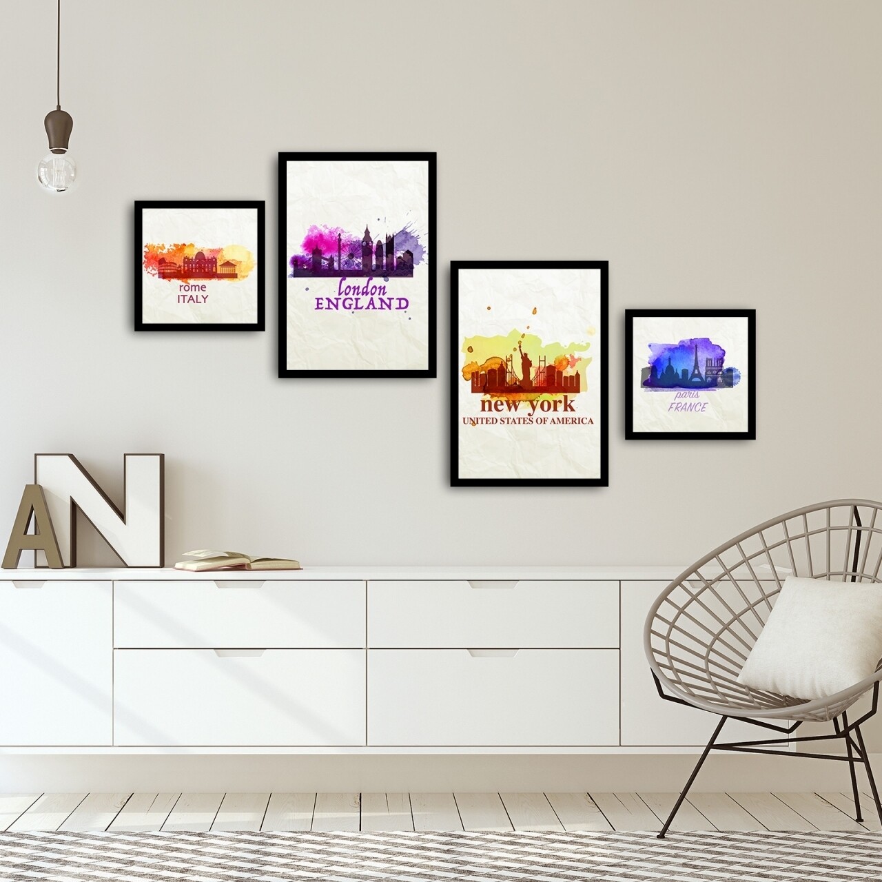Set 4 tablouri decorative, Alpha Wall, Big Cities, 30x30/35x50 cm - imagine 3